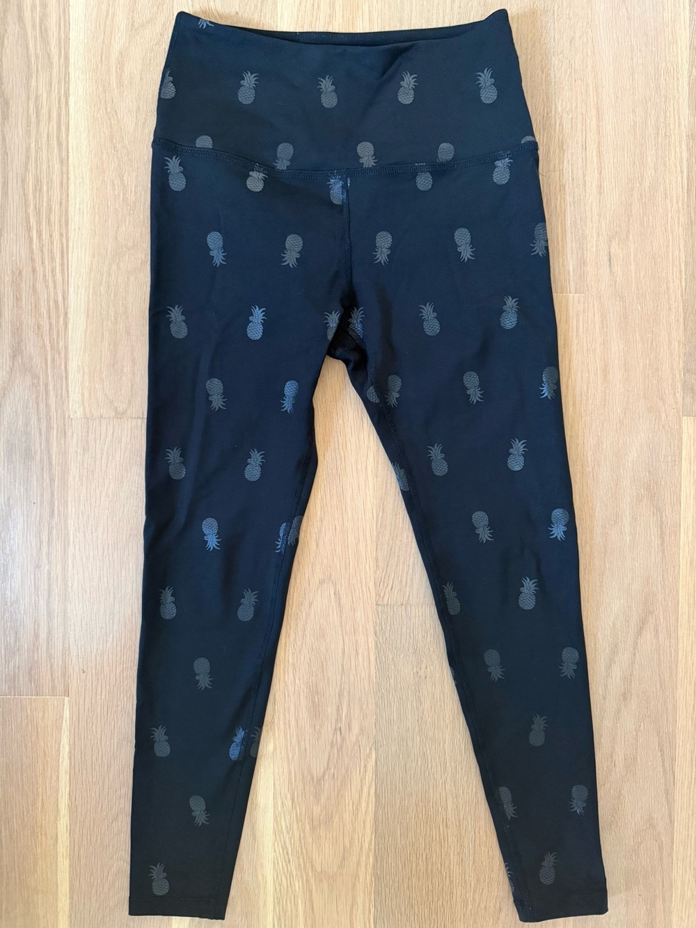 Beyond Yoga Black Leggings with Subtle Pineapple Print